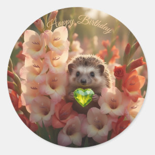 Sticker Rond Hérisson mignon d'août avec cœur de péridot