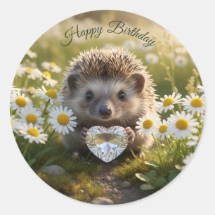 Sticker Rond Hérisson mignon d'avril avec cœur de diamant