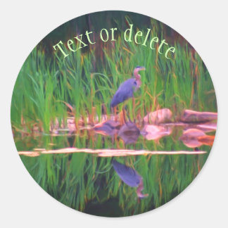 Sticker Rond Héron bleu réflexions Art animal personnalisé