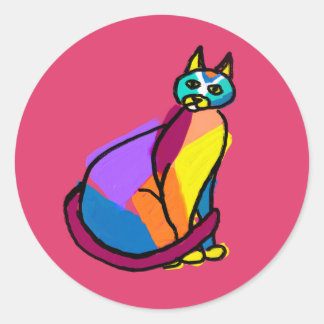 Sticker Rond Héros de chat coloré