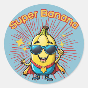 Sticker Rond Héros de fruits : Super Banana Adventure kawaii