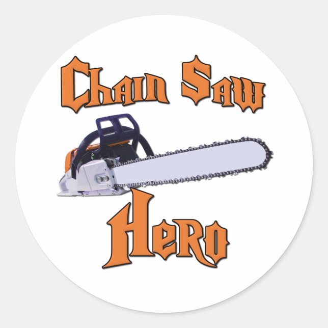 Sticker Rond Héros de scie à chaîne (Devant)