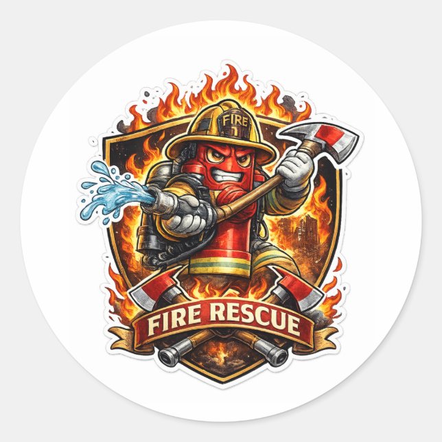 Sticker Rond Héros des secours en cas d'incendie (Devant)