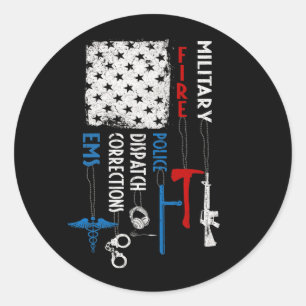 Sticker Rond Héros Drapeau EMS Corrections Dispatch Police Fire