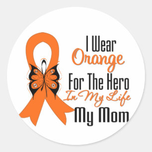 Sticker Rond Héros orange de ruban de leucémie ma maman