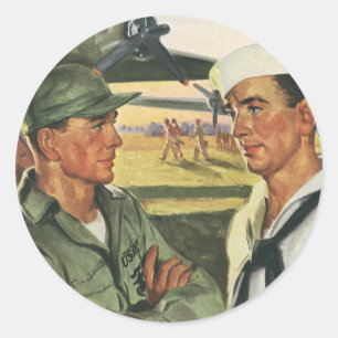 Sticker Rond Héros patriotiques vintages, hommes militaires en