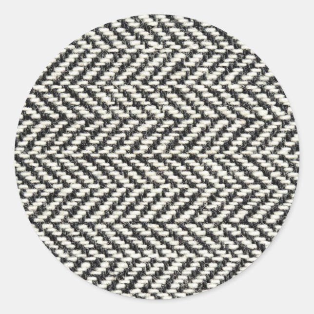 Sticker Rond Herringbone Tweed Rustic Black & White Knit Print (Devant)