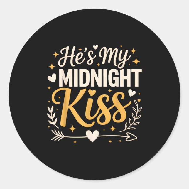 Sticker Rond He's My Midnight Kiss Happy New Year Matching Coup (Devant)