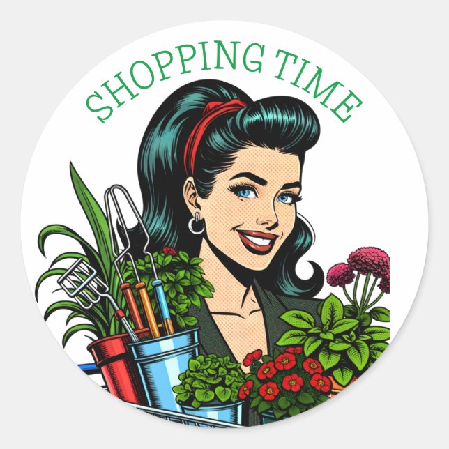 Sticker Rond Heure d'achat | Amoureux des Plantes rétro amusant (Devant)