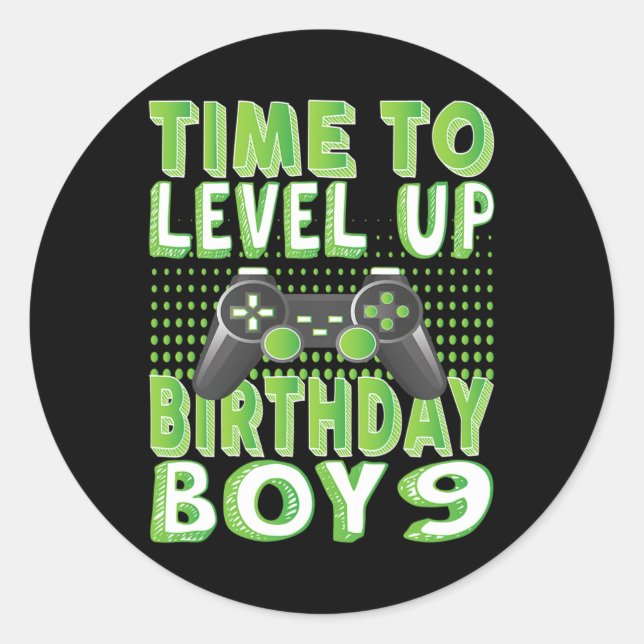 Sticker Rond Heure D'Augmenter L'Anniversaire Garçon 9 Ans Vidé (Devant)