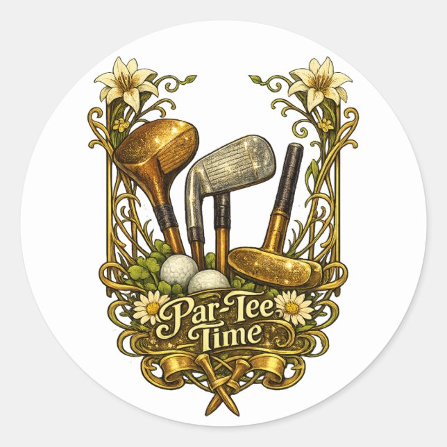 Sticker Rond Heure de Golf Par-Tee Doré (Devant)