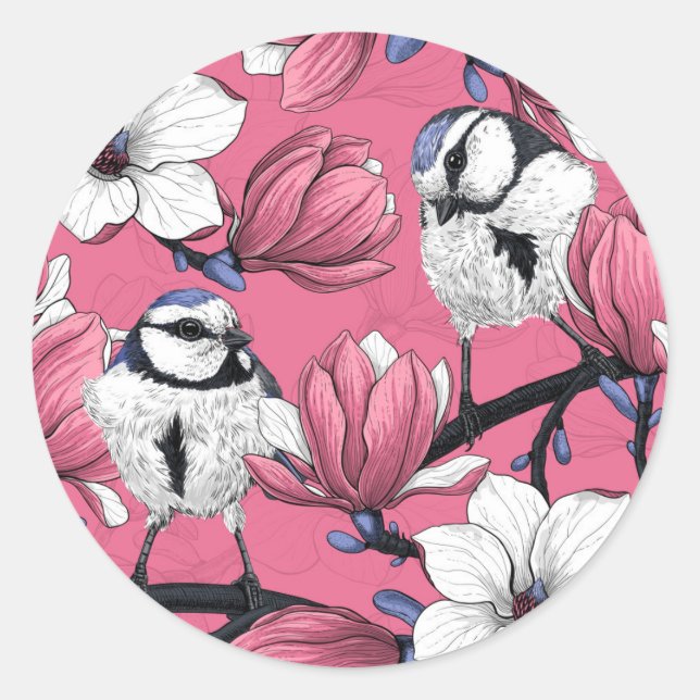 Sticker Rond Heure du printemps en rose (Devant)