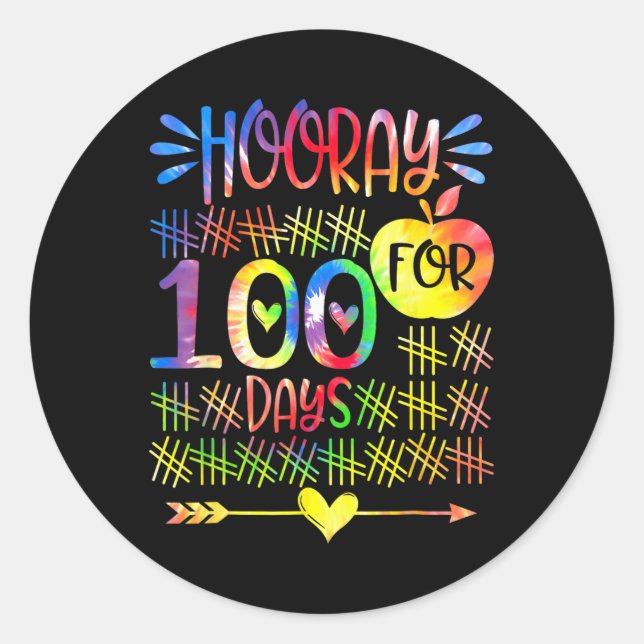 Sticker Rond Heure Pour Le 100e Jour De Cravate Étudiante Ensei (Devant)