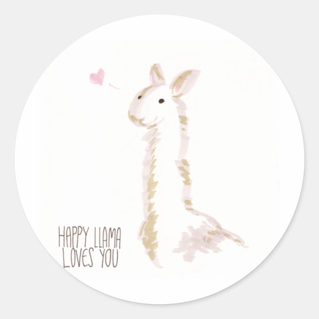 Sticker Rond Heureuse Llama t'aime (Devant)
