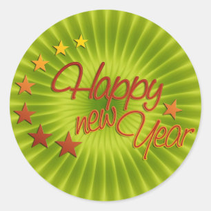 Sticker Rond HEUREUSE NOUVELLE ANNÉE avec étoile + votre arrièr