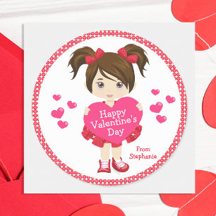 Sticker Rond Heureuse Sainte-Valentin Brunette