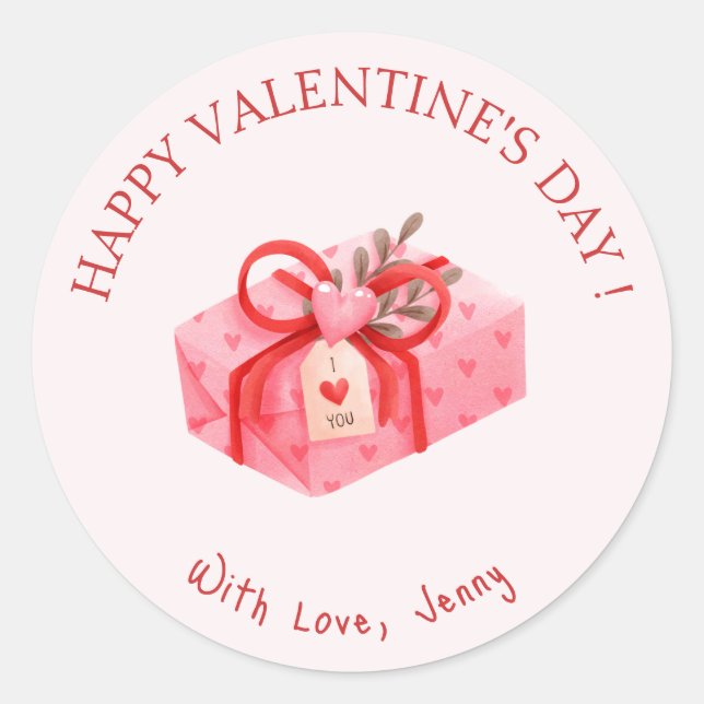 Sticker Rond Heureuse Sainte-Valentin cadeau rose mignon (Devant)