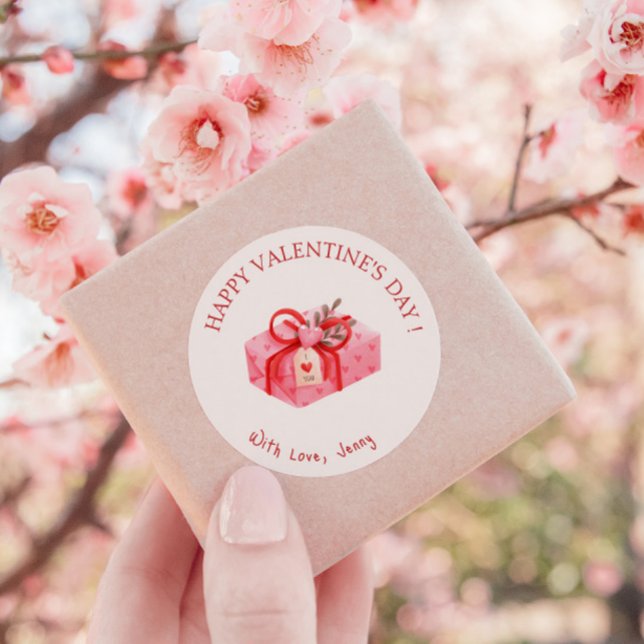 Sticker Rond Heureuse Sainte-Valentin cadeau rose mignon (Créateur téléchargé)