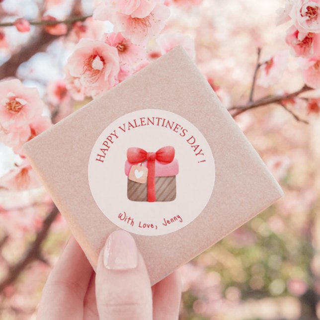 Sticker Rond Heureuse Sainte-Valentin cadeau rose mignon (Créateur téléchargé)