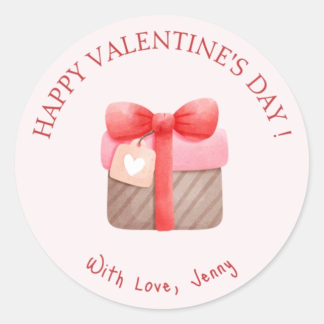 Sticker Rond Heureuse Sainte-Valentin cadeau rose mignon (Devant)