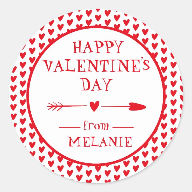 STICKER ROND HEUREUSE SAINTE-VALENTIN | COEURS DE FLÈCHE ROU CL (Devant)