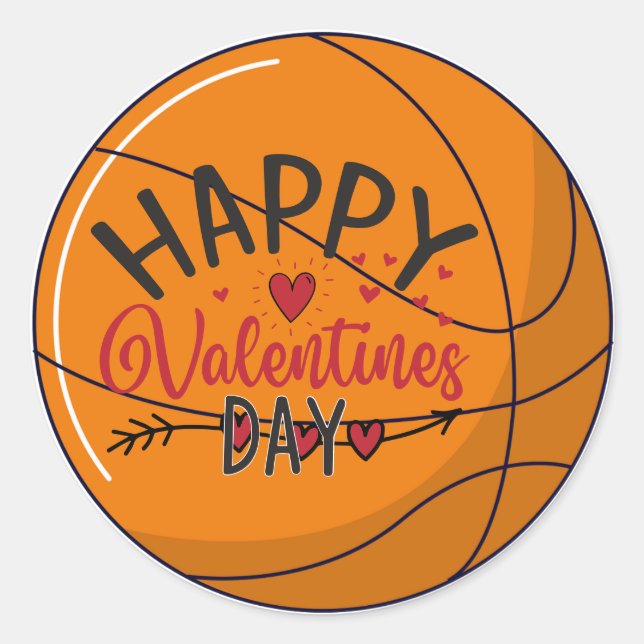 Sticker Rond Heureuse Sainte-Valentin de basket-ball avec amour (Devant)