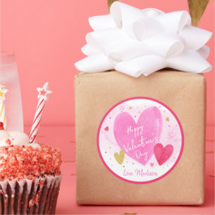 Sticker Rond Heureuse Sainte-Valentin des Coeurs d'or rose