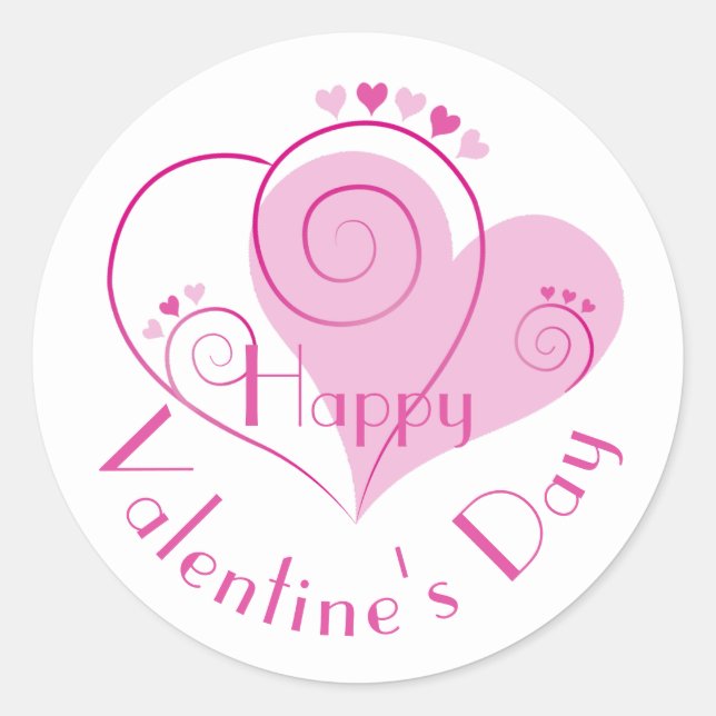 Sticker Rond Heureuse Sainte-Valentin des Coeurs violets roses (Devant)