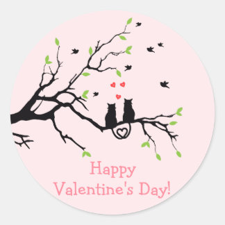 Sticker Rond Heureuse Sainte-Valentin Deux chats noirs en amour