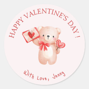 Sticker Rond Heureuse Sainte-Valentin du coeur de l'ours mou