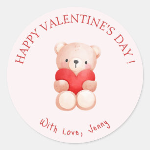 Sticker Rond Heureuse Sainte-Valentin du coeur de l'ours mou