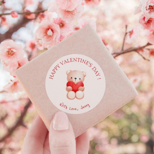 Sticker Rond Heureuse Sainte-Valentin du coeur de l'ours mou (Créateur téléchargé)