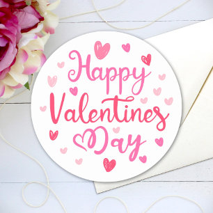 Sticker Rond Heureuse Sainte-Valentin Élégant Script Coeurs ros