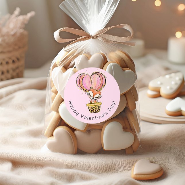 Sticker Rond Heureuse Sainte-Valentin Hot Air Balloon Fox (Créateur téléchargé)