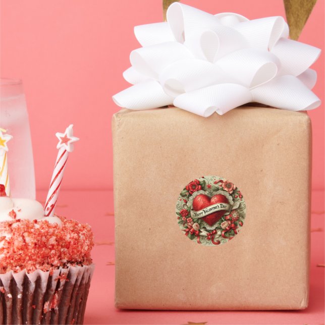 Sticker Rond Heureuse Sainte-Valentin, Illustration décorative, (Fête)