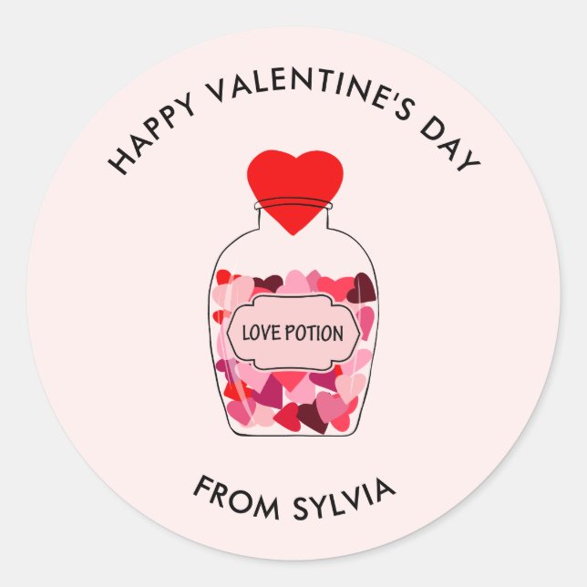 Sticker Rond Heureuse Sainte-Valentin Love Potion Personnalisé (Devant)