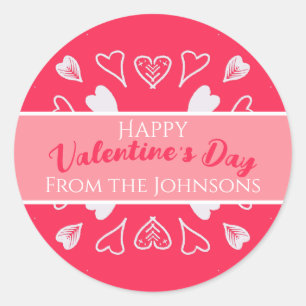 Sticker Rond Heureuse Sainte-Valentin Modern Pink Nom de famill
