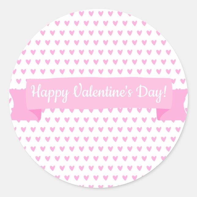 Sticker Rond Heureuse Sainte-Valentin | Motif de Coeurs roses m (Devant)