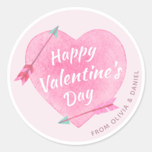 Sticker Rond Heureuse Sainte-Valentin Pastel Pink Aquarelle Coe