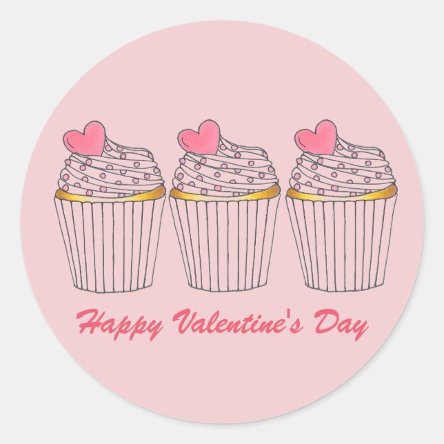 Sticker Rond Heureuse Sainte-Valentin Pink Heart Cupcake Love (Devant)