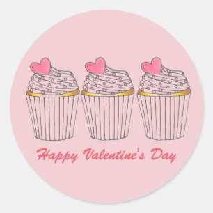 Sticker Rond Heureuse Sainte-Valentin Pink Heart Cupcake Love