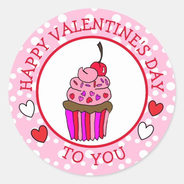 Sticker Rond Heureuse Sainte-Valentin pour vous Cupcake et Coeu (Devant)
