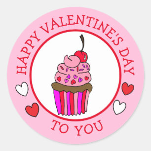 Sticker Rond Heureuse Sainte-Valentin pour vous Cupcake et Coeu