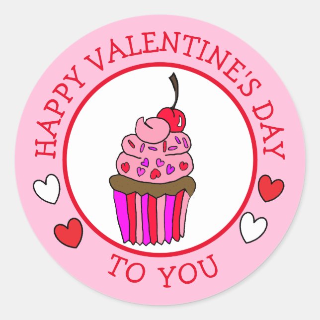 Sticker Rond Heureuse Sainte-Valentin pour vous Cupcake et Coeu (Devant)