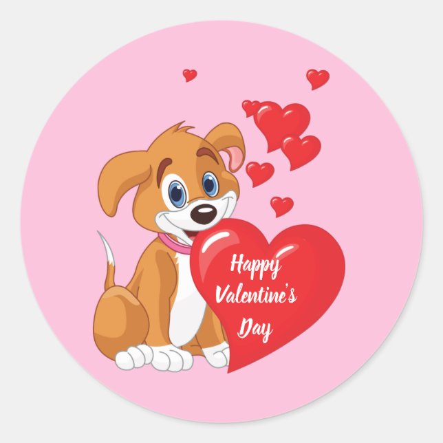 Sticker Rond Heureuse Sainte-Valentin Puppy (Devant)