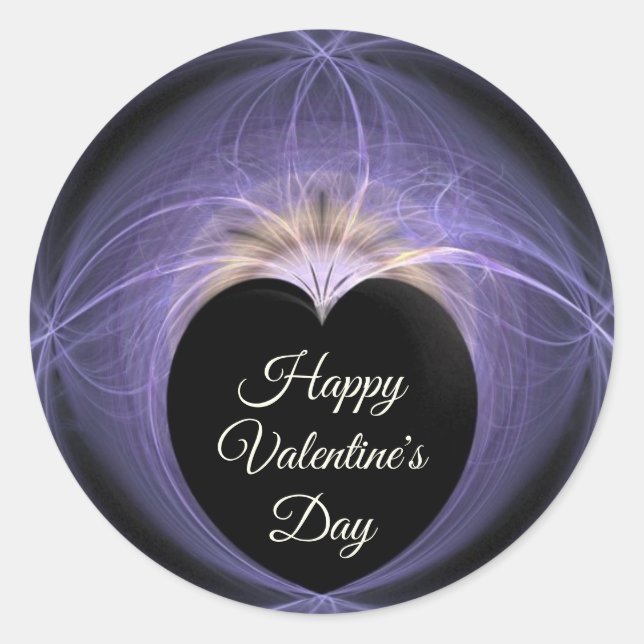 Sticker Rond Heureuse Sainte-Valentin Purple Gold Heart Fractal (Devant)