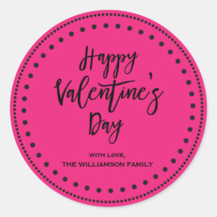 Sticker Rond Heureuse Sainte-Valentin rose et noir personnalisé