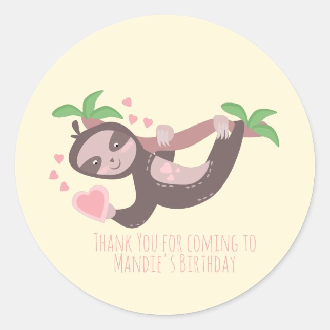 Sticker Rond Heureuse Sainte-Valentin Sloth Hearts Anniversaire (Devant)