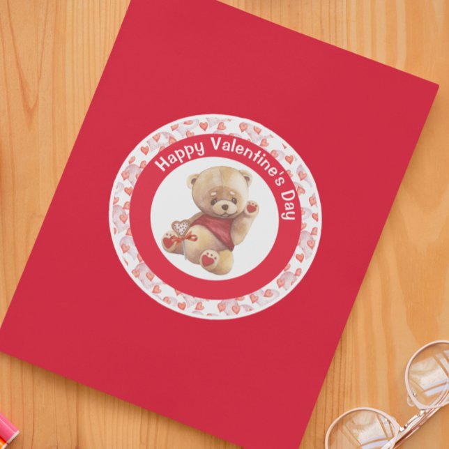 Sticker Rond Heureuse Sainte-Valentin Teddy Coeurs d'ours (Créateur téléchargé)