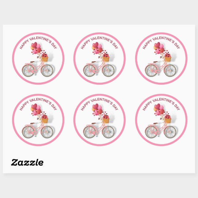 Sticker Rond Heureuse Sainte-Valentin | Vélos et ballons (Feuille)